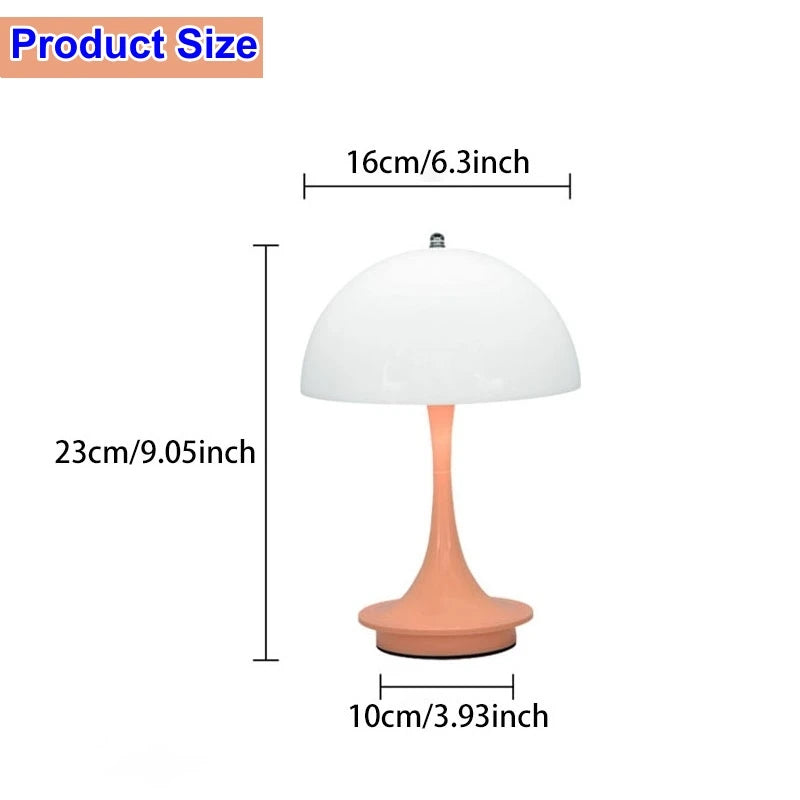 Wireless Small Mushroom LED Table Lamp Portable USB Charging Touch Night Light for Bedside Hotel Bar Coffee Decorative