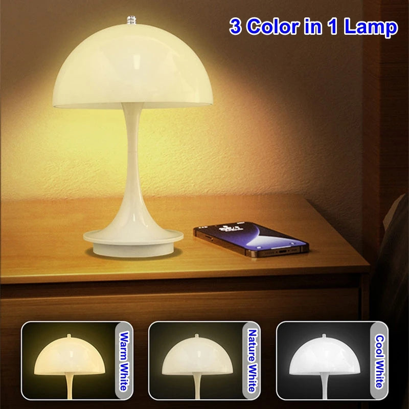 Wireless Small Mushroom LED Table Lamp Portable USB Charging Touch Night Light for Bedside Hotel Bar Coffee Decorative