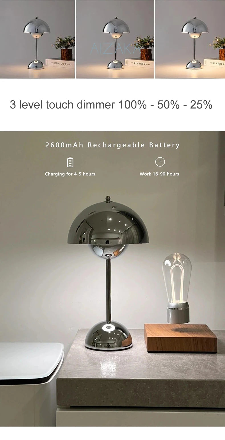 NÜMI – Rechargeable Chrome Mushroom Lamp